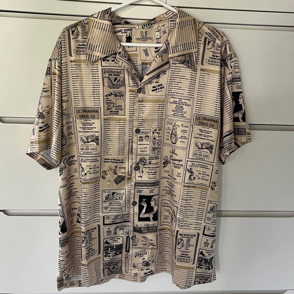 Fashion Brand Company Penelope Gazin Yellow Pages Satin Blouse XL Top Shirt